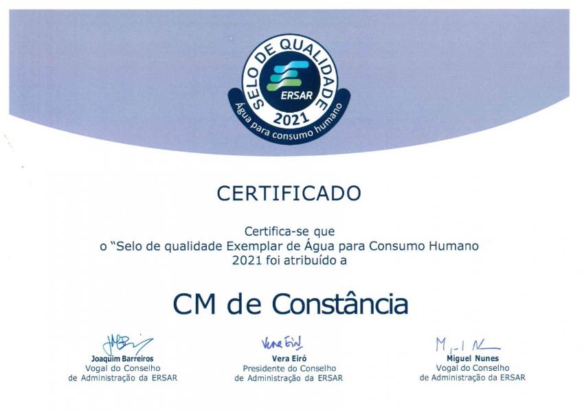 Constância: Município recebeu Selo de Qualidade Exemplar de Água para Consumo Humano